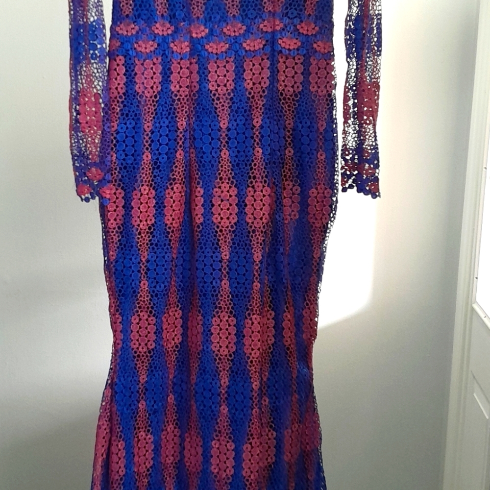 Elegant Blue and Pink Lace Dress